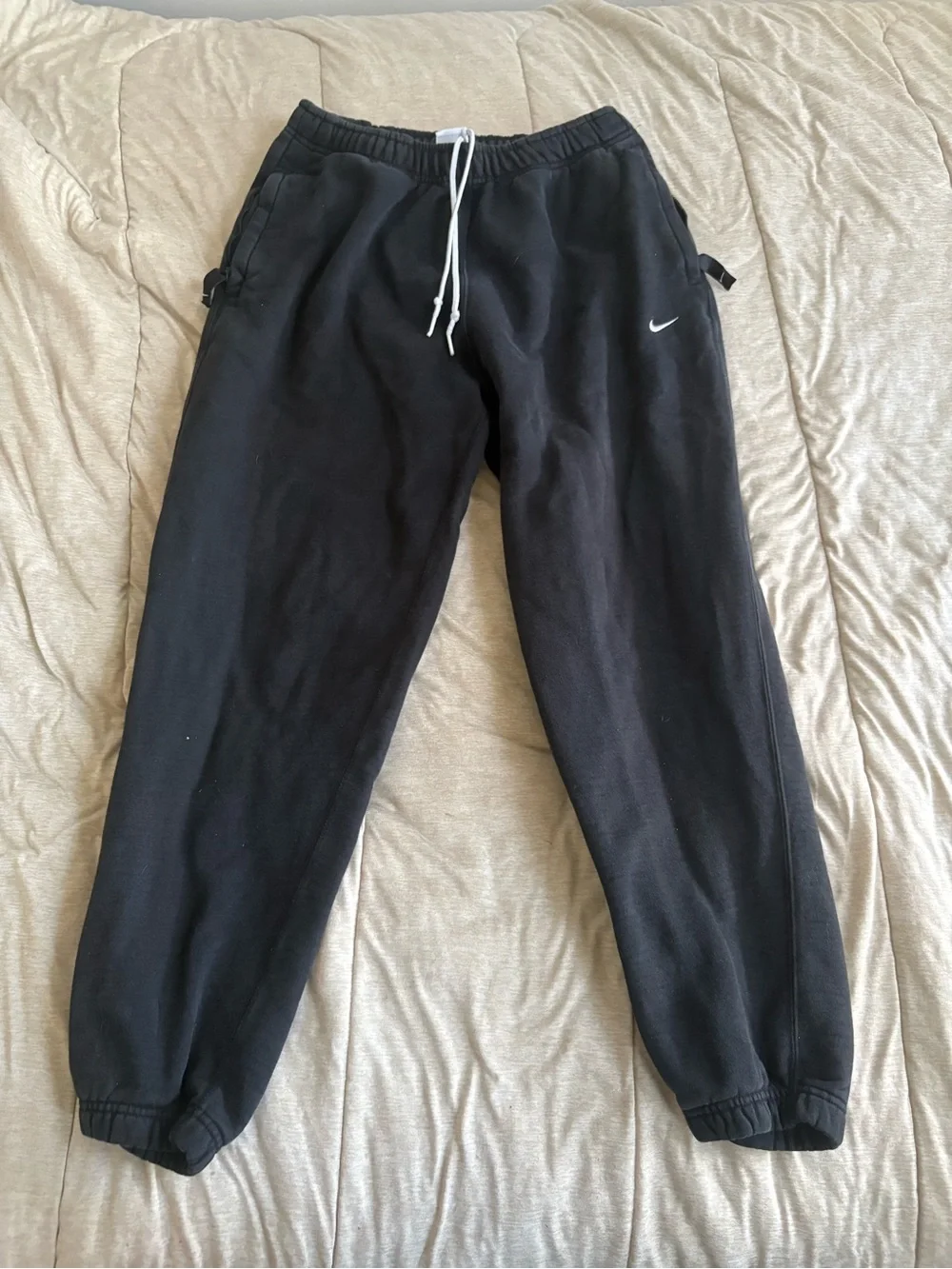 Nike Black Jogger Track Pants with White Drawstring